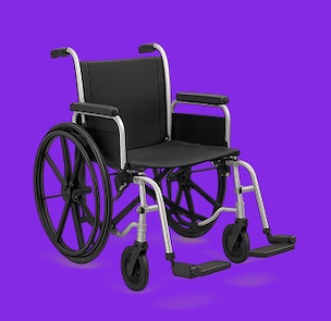 Manual wheelchair with a purple background